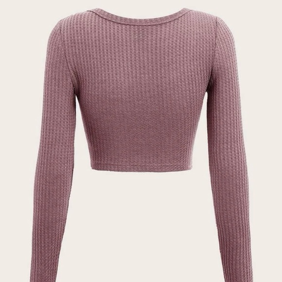 5/20$ Scoop Neck Rib Knit Cropped Long Sleeve Tee - Picture 3 of 4